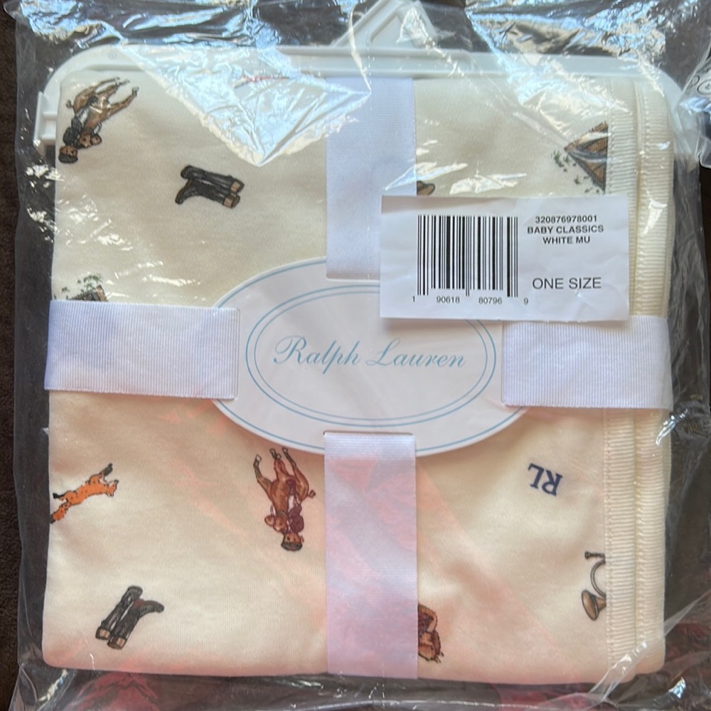 Ralph Lauren blanket with matching hat brand new